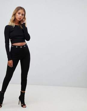ASOS Design Skinny Trousers with Eyelet Waist