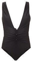 Thumbnail for your product : Ganni Gathered Plunge-neck Swimsuit - Black