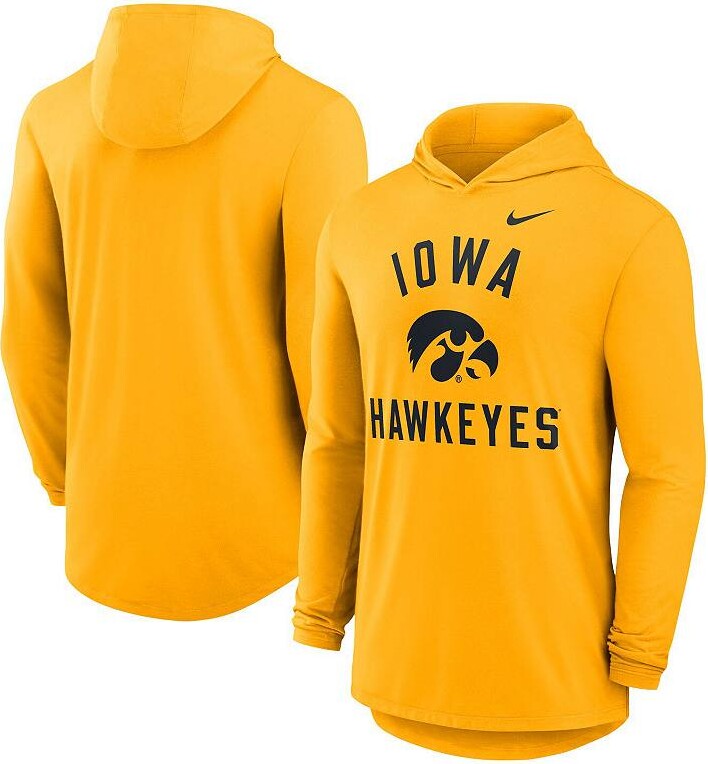 Men's Nike Gold Iowa Hawkeyes Classic Arch Tri-Blend Performance Long Sleeve Hoodie T-Shirt