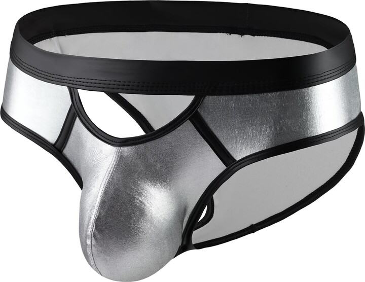 4UFIT Men's Shiny Metallic Faux Leather Bikini Briefs Bulge Pouch