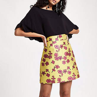 River Island Womens Yellow floral jacquard mini skirt