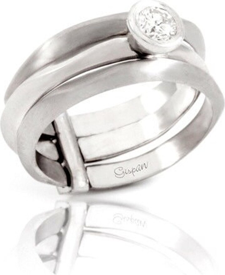 Etsy Unique Engagement Ring 14K Solid White Gold Bezel Round Diamond Matte Finish Band