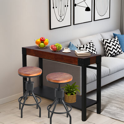 Williston Forge 47.24”Console Table Set With Bar Stool, 2-Tier Industrial Entryway Table, Narrow Entrance Sofa Table With Shelves, Hallway, Living Room, Foyer, Corrid