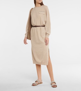 Brunello Cucinelli Belted cashmere sweater dress - ShopStyle