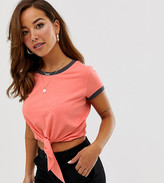 Thumbnail for your product : Brave Soul Petite tie front ringer t shirt in peach
