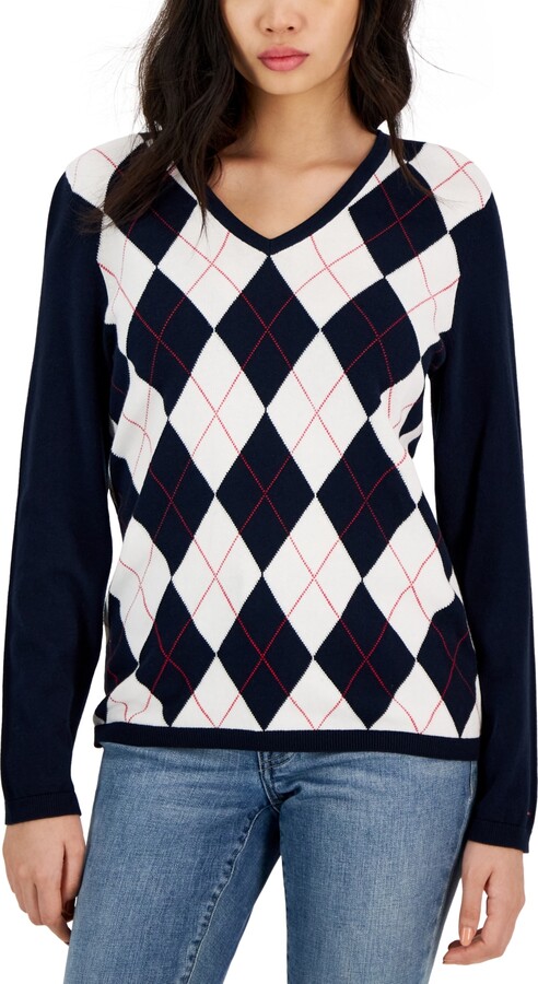 Tommy Hilfiger Women's Ivy Argyle V-Neck Sweater - ShopStyle