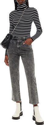 Maje Cropped belted high-rise straight-leg jeans