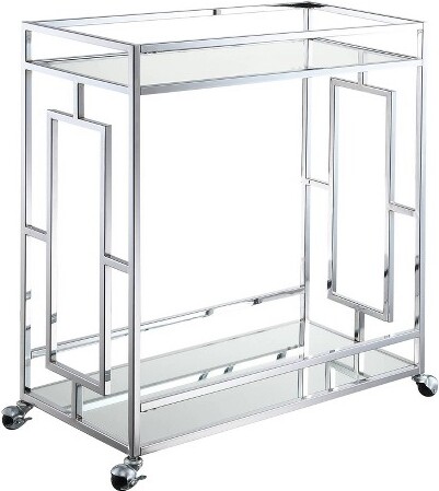 Breighton Home TownSquareBarCartClearGlass/Mirror/Chrome-BreightonHome:GlamStyle2TierLockableWheels