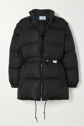 Prada Convertible Belted Quilted Shell Down Jacket - Black