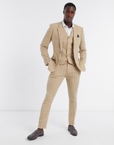Thumbnail for your product : ASOS DESIGN wedding skinny wool mix suit waistcoat in camel houndstooth check