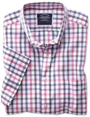Charles Tyrwhitt Slim Fit Non-Iron Pink Large Check Short Sleeve Cotton Casual Shirt Single Cuff