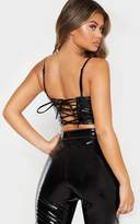 Thumbnail for your product : PrettyLittleThing Black Vinyl Strappy Back Crop Top