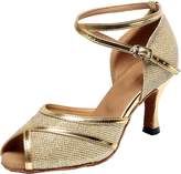 Thumbnail for your product : Abroo Abby Womens Soft Comfort Practice Beginner Latin Tango Party Pomp Cha-cha Peep Toe PU Professional Dance-shoes US Size6.5(3IN)