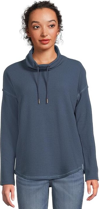 Lilla P Rounded Hem Mock Neck Women's Clothing Ink : LG, Cotton