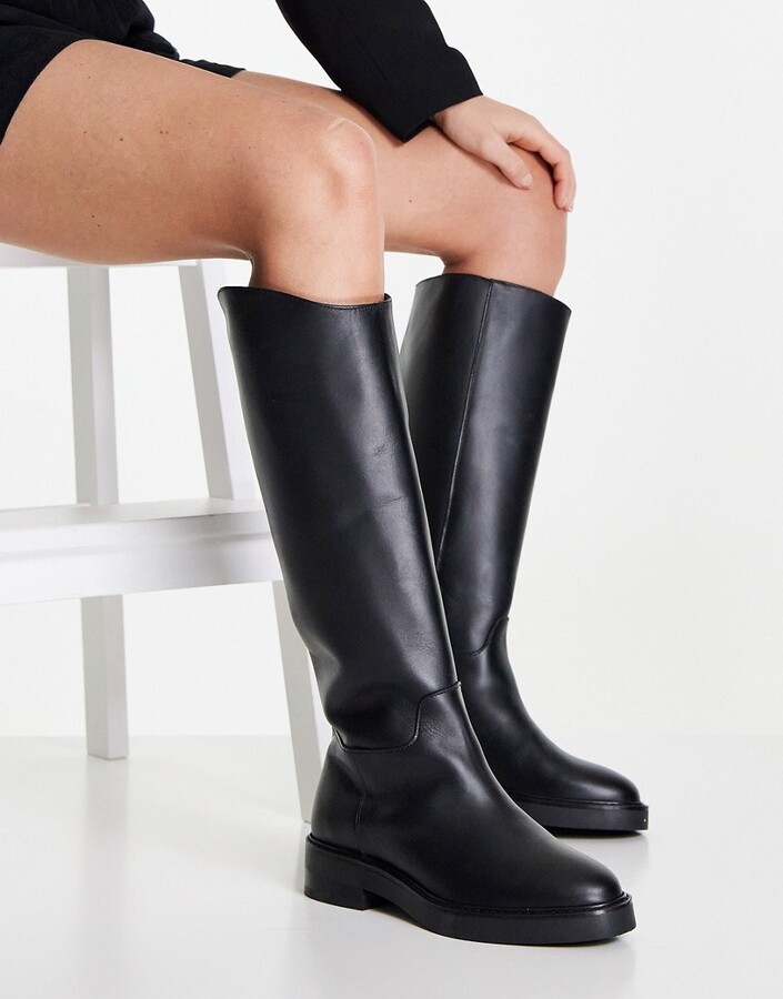 Black Knee High Leather Boots Round Toe | Shop the world's largest 