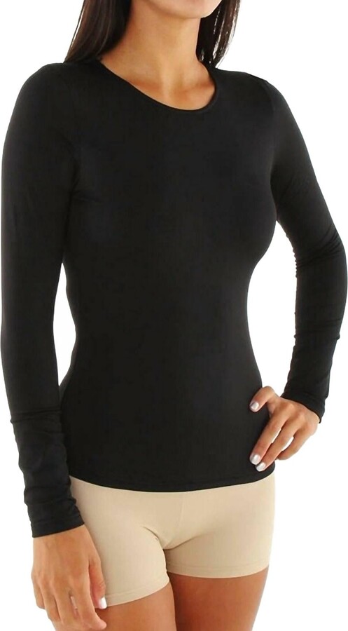 Elita Warm Wear Long Microfiber Long Sleeve Top In Black