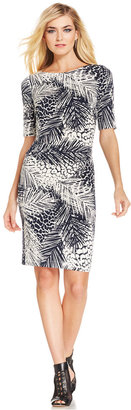 Vince Camuto Tropical-Print Ruched Sheath