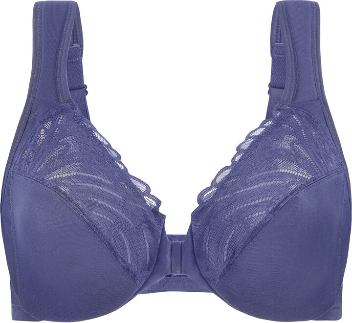 MELENECA Front Fastening Bras for Women Plus Size Underwire Unlined Lace Cup  Cushion Strap Blue 48C - ShopStyle