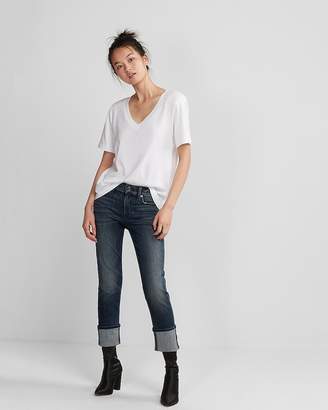 Express Mid Rise Stretch Cuffed Cropped Skinny Jeans