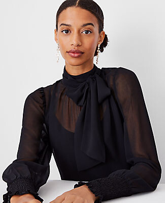 Sheer Bow Tie Blouse