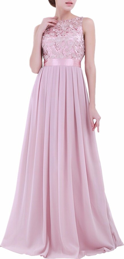 UK Women Lace Long Ball Gown Wedding Prom Long Sleeve Maxi Dress 