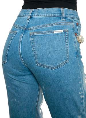 Couture Forte Dei Marmi Embellished Cotton Denim Cut Out Jeans