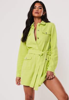 Missguided Lime Belted Denim Jacket Dress