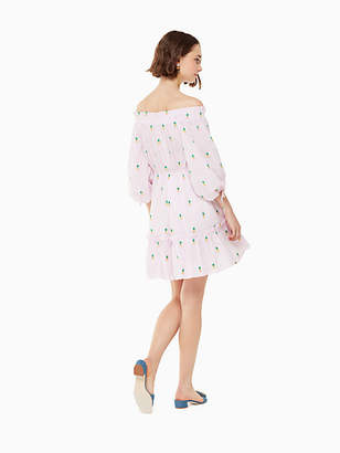 Kate Spade Pineapple Off The Shoulder Dress, Light Surf Pink/Fresh White - Size M