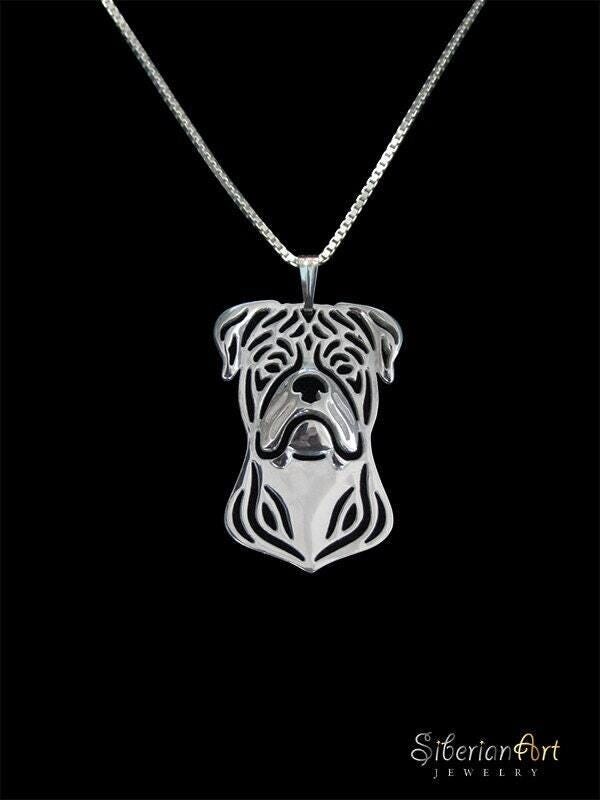 Etsy sterling Silver American Bulldog Pendant & Necklace
