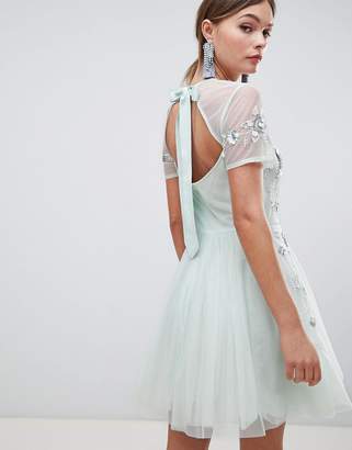 ASOS Design DESIGN premium embellished tulle open back mini dress