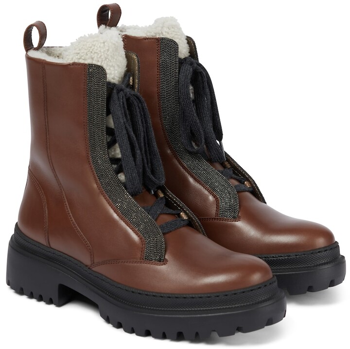 brown leather combat boots