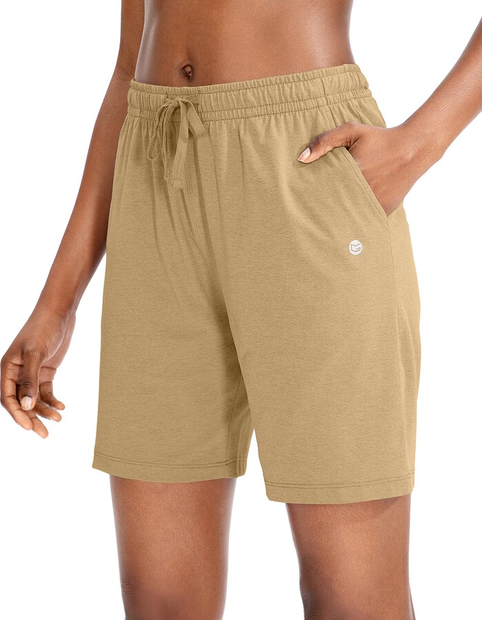 Enjyam Women's 100% Cotton Classic Bermuda Shorts Sport Shorts Moisture Wicking Activewear with Pockets Hiking Shorts Pyjama Bottoms 