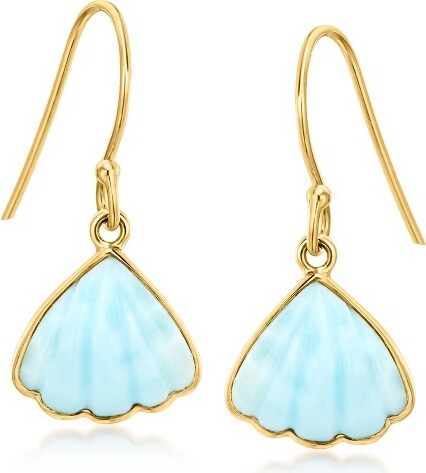 Ross-Simons Ross-SimonsCarvedLarimarSeashellDropEarringsin18ktGoldOverSterling