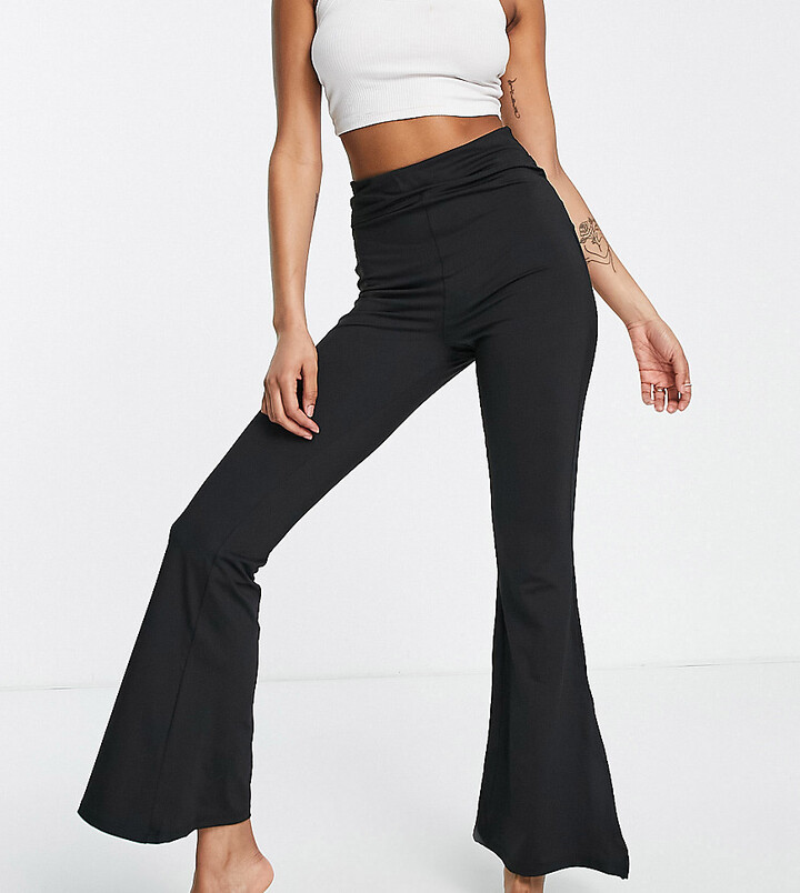 Armfre Bottom Womens High Waisted Wide Leg Yoga Pants Fold Over Waist Flowy Palazzo Pant Side Lace up Gradient Color Block Long Comfy Casual Trousers