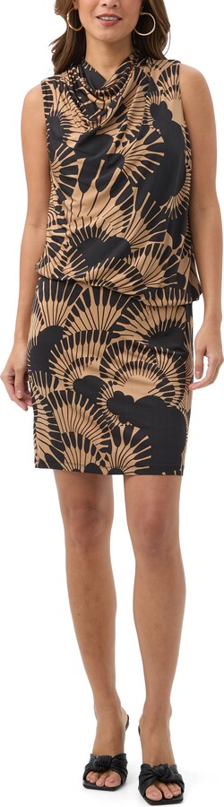Lenaya 3 Printed Jersey Blouson Cowl Neck Dress
