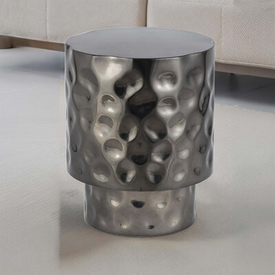 Wrought Studio Modern Style Nickel Metal End Table With Hand-Hammered Texture For Durable And Stylish Home Decor