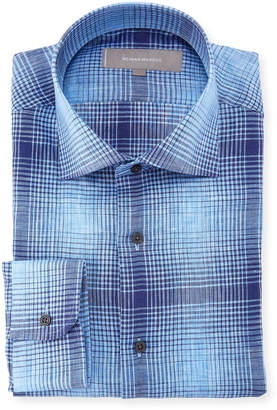 Neiman Marcus Plaid Linen Dress Shirt