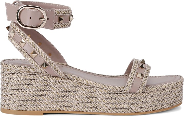 Valentino Garavani Leather Rockstud Espadrille Sandals 45