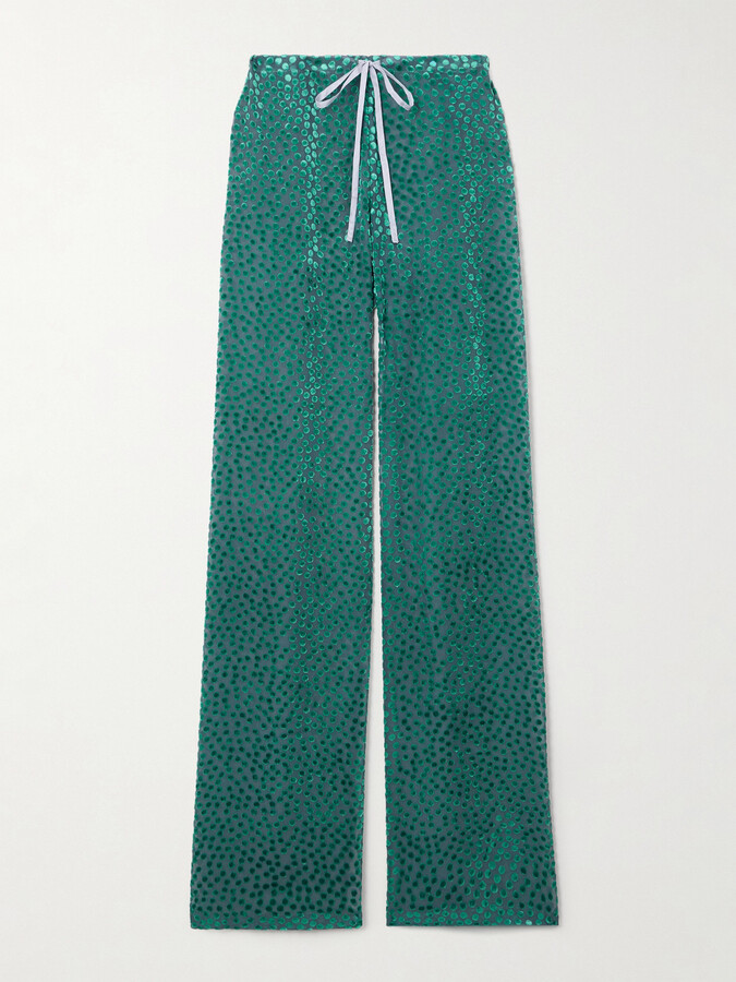 Dries Van Noten - Polka-dot Devoré-velvet Straight-leg Pants - Green