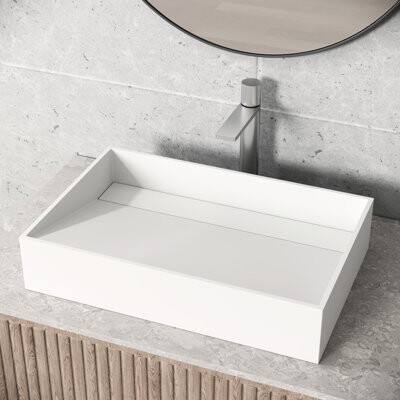 VIGO Starr 23" L x 15" W x 5" H Matte White Handmade Rectangular Vessel Bathroom Sink