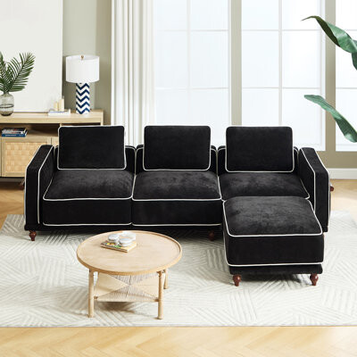 Latitude Run Modular Sectional Sofa with Removable Covers, Chenille Fabric and Solid Wood Frame for Living Room