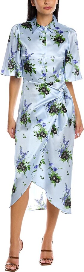 Les Rêveries Flutter Sleeve Silk Midi Dress