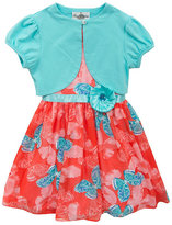 Thumbnail for your product : Rare Editions 2T-6X Butterfly Printed Chiffon Dress with Cardigan