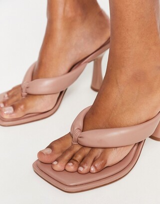 ASOS DESIGN Halle padded toe thong heeled sandals in beige - ShopStyle