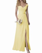 Thumbnail for your product : Gbrand Womens Long Bridesmaid Dress with Slit Chiffon Elegant Evening Dresses V-Neck Light Blue 14