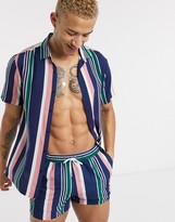 Thumbnail for your product : ASOS DESIGN two-piece regular fit shirt in retro navy and pink stripe