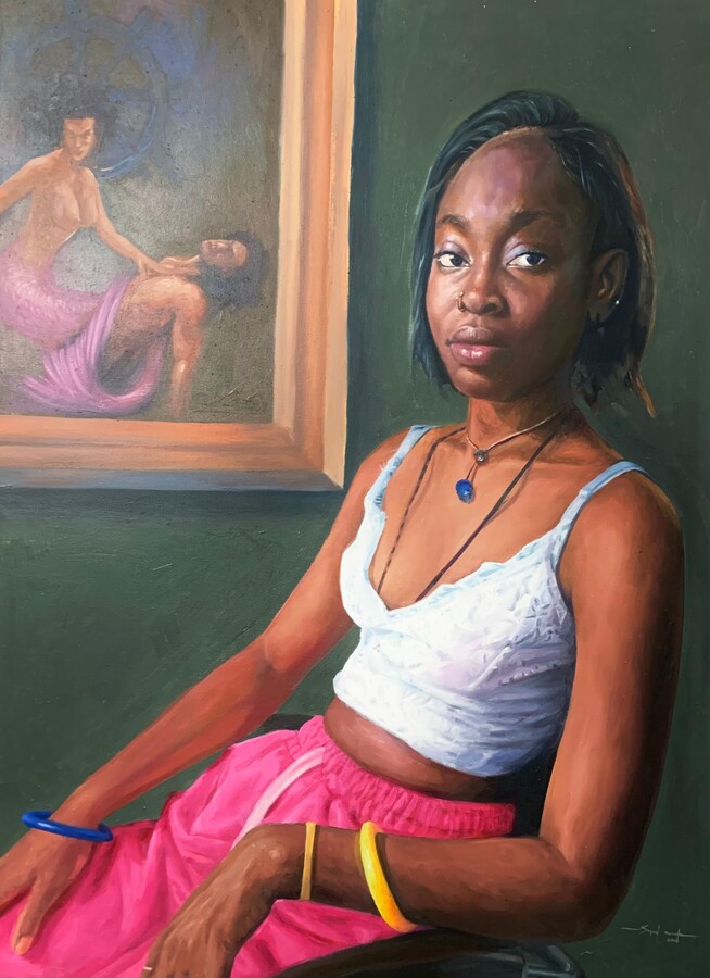 Sayeed Momoh, Her Silent Story - 21st Century, Expressionist, Figurative Portrait, Oil, Women, 2024