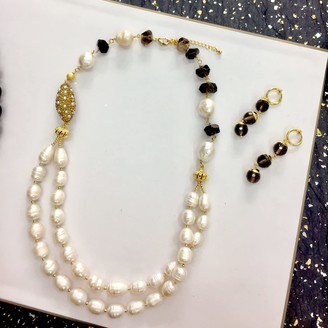 Farra Freshwater Pearls With Smoky Quartz Double Strands Necklace