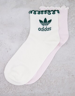adidas 'Tennis Luxe' 2-pack logo crew socks with ruffle detail