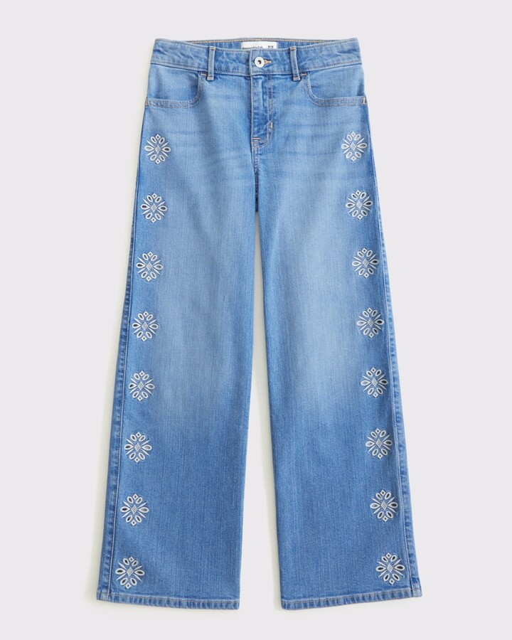 Abercrombie Kids Girls High Rise Wide Leg Jeans In Light Wash - Size 15/16 Long